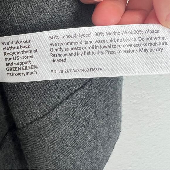 Eileen Fisher | Alpaca Merino Wool Tencel Open Front Gray Lightweight Cardigan L - Picture 6 of 7